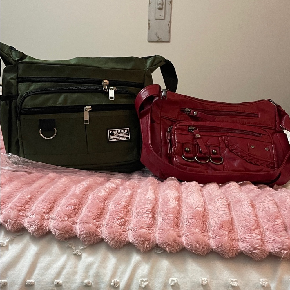Green and Red Ruffled Crossbody Bags